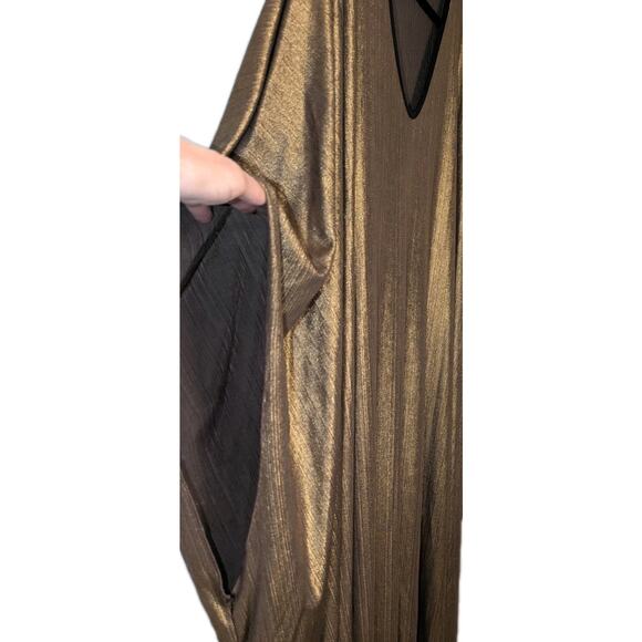Karen-T Design Gold Metallic Kaftan Maxi Dress Made in USA One Size Glam - Picture 3 of 4